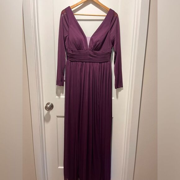 Azazie Women's Princess V Neck Pleated Gown Party Dress Purple - Picture 2 of 5